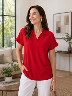 ❤️ NWT Joseph Ribkoff Lipstick Red V-Neck Tunic Top | Size 14 | Style #251290